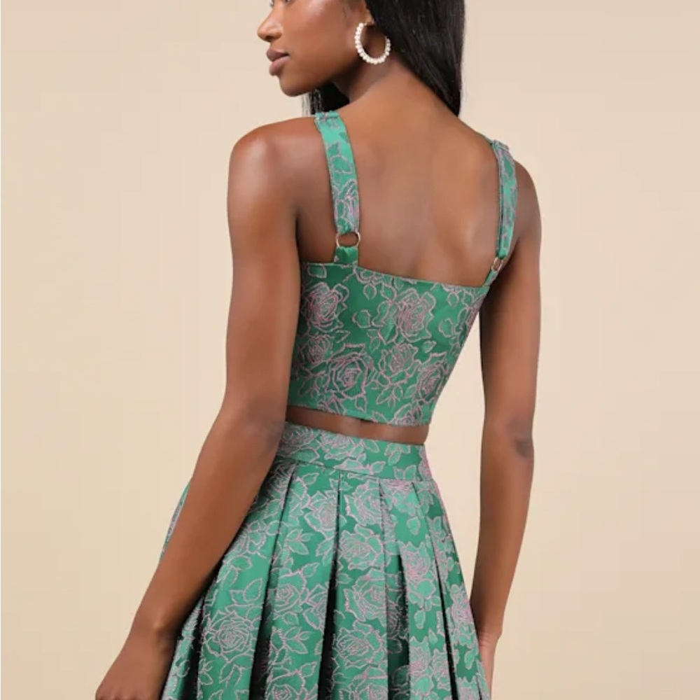 NEW Lulus Pink Green Floral Bustier Crop Blouse Top‎ Size M - Picture 3 of 8